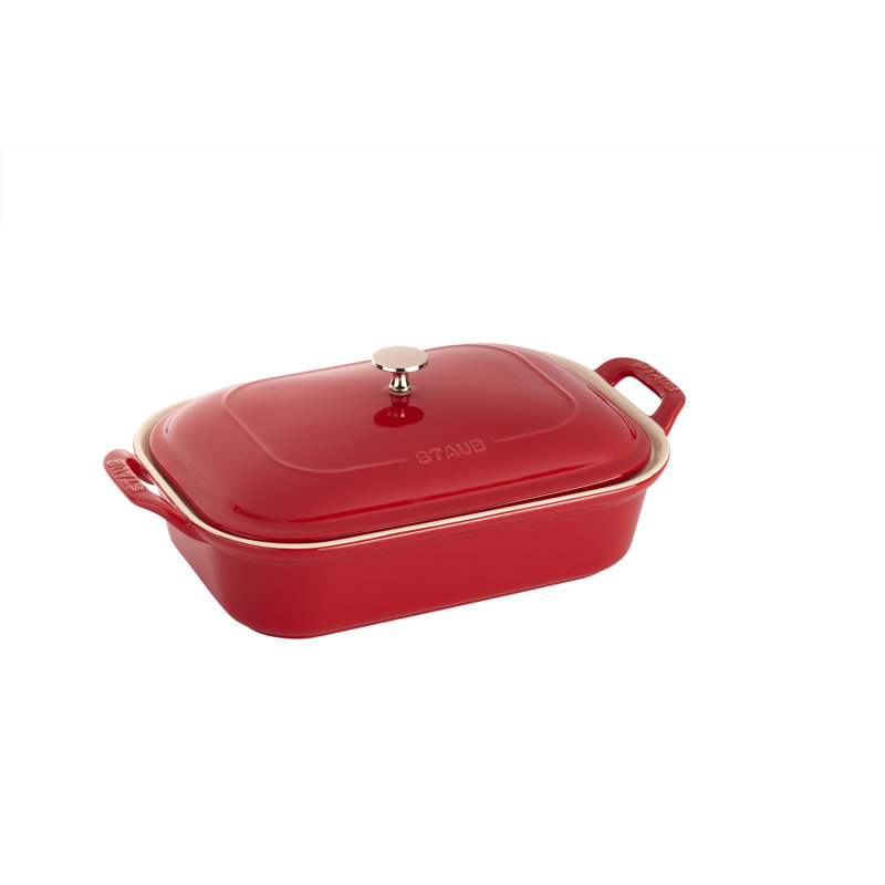 Staub Ceramics Rectangular Covered Baking Dish with Lid, Cherry