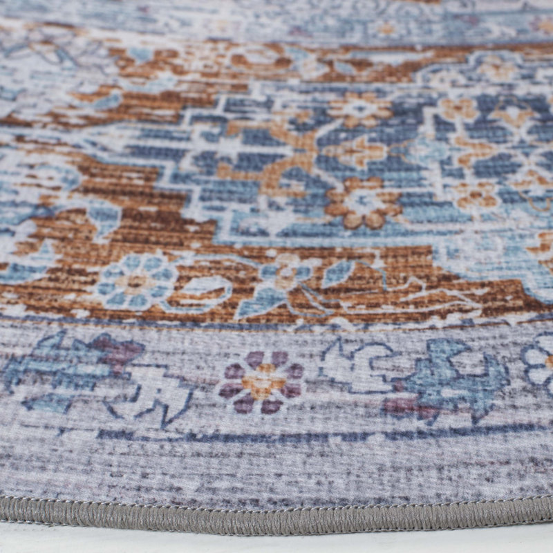 Tapis oriental beige / gris / bleu clair, Rond 6 pi