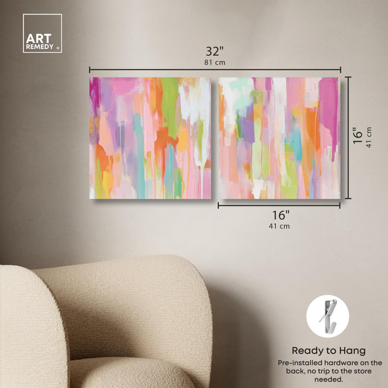 Sanasa Set Canvas Set of 2 Dopamine Decor Art by , H 16 po x l 16 po, Toile tendue
