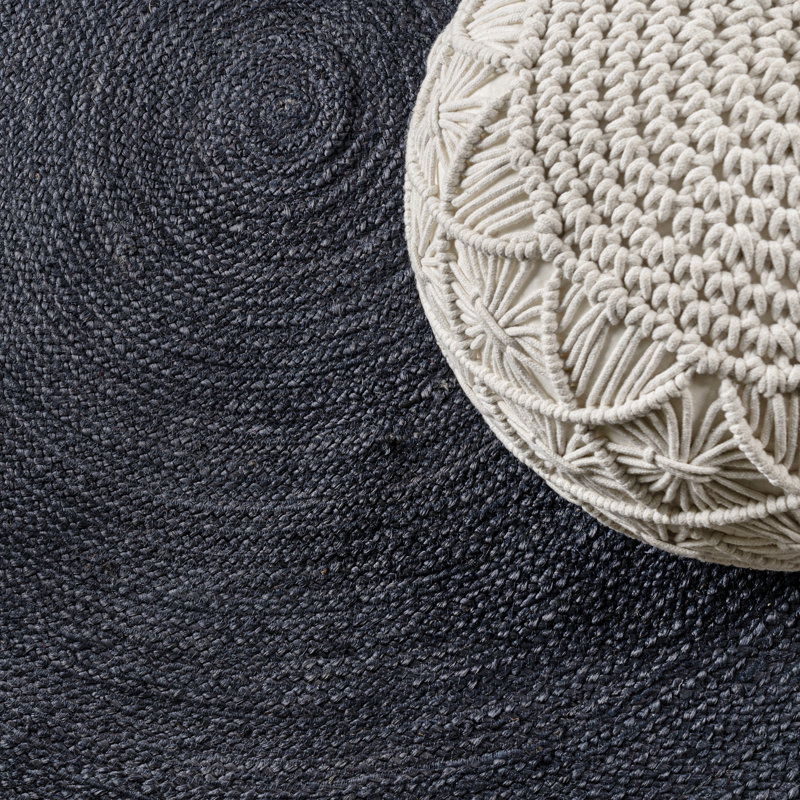 Tapis bleu marine en jute tressé Zara, Rond 6 pi