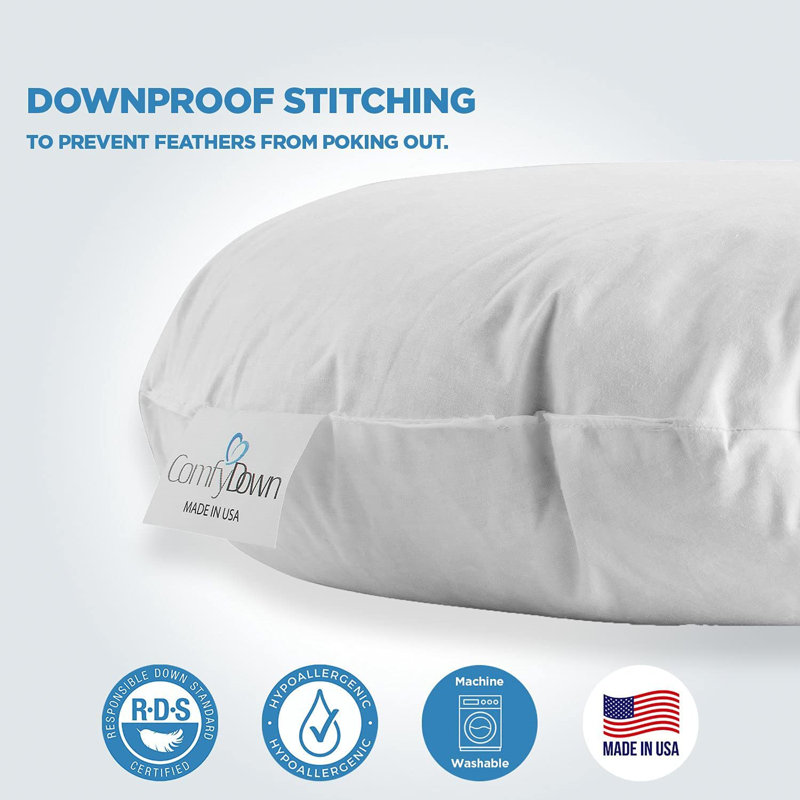 95% Feather 5% Down Round Decorative Pillow Insert Sham Stuffer, 24" x 24"