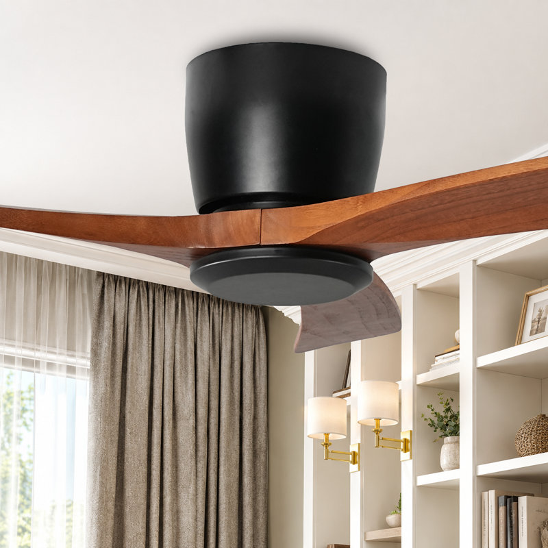52 INCH WOOD CEILING FAN NO LIGHT,Flush Mount Ceiling Fan , Solid Wood Blades, Reversible Quiet DC Motor, Remote Control with 6 Speeds