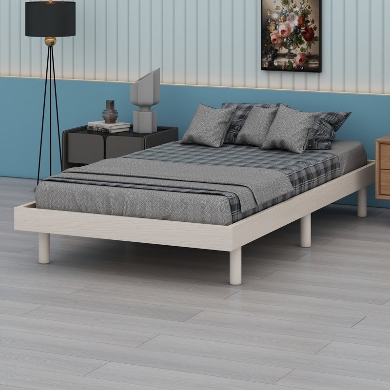 Base de lit plateforme flottante de conception moderne, Lit simple, Blanchies