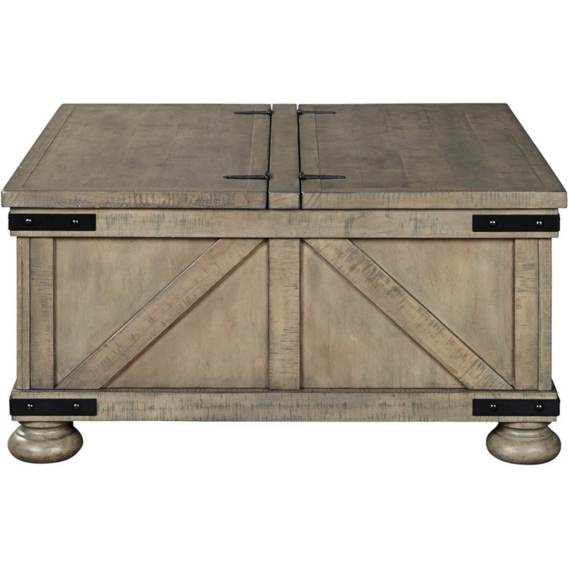 Gray Square Wood and Metal Lift-Top Coffee Table with Storage