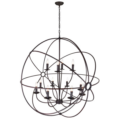 Lustre brun de 40 po pour le salon, la salle à manger - Anneau planétrique 12 lumières avec base d'ampoule E12 - Compatible avec DEL, cadre de cage ouverte, chaîne réglable - Certifié BACL
