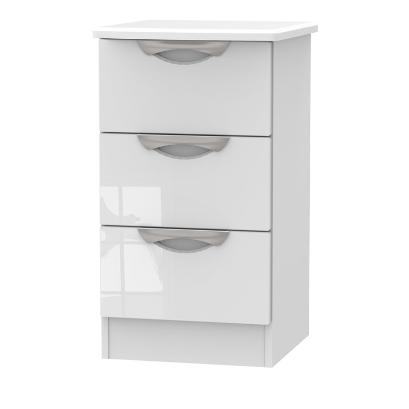 Fully Assembled Ratley 3 Drawer Bedside Table, White Gloss