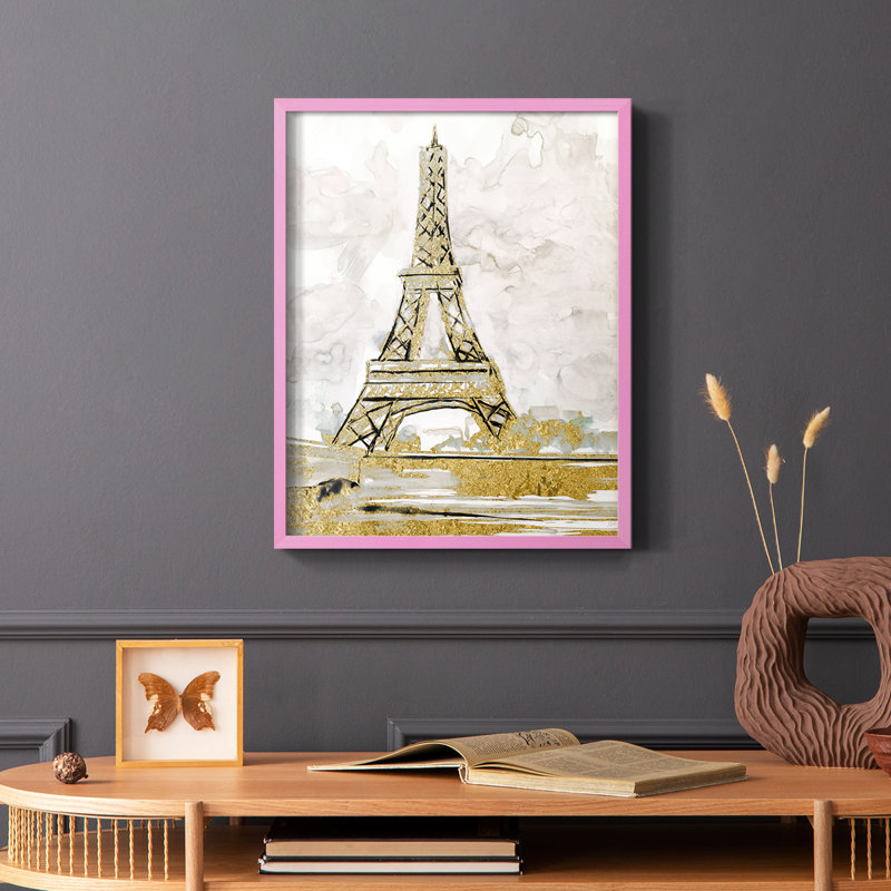«Eiffel Tower Glitz», reproduction encadrée - bois massif, Rose, H 10 po x l 8 po