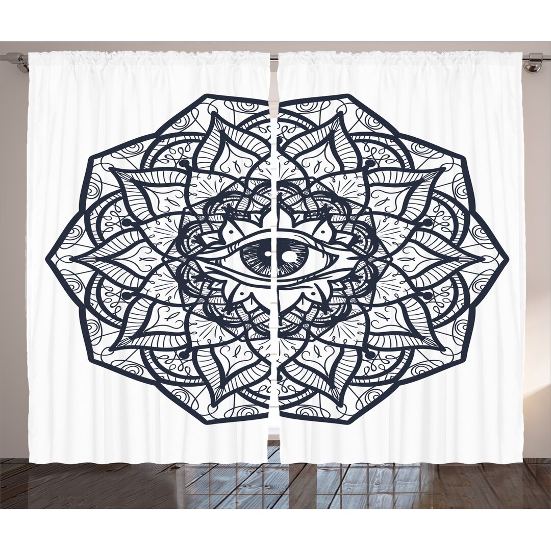 Rustikaler Vorhang, Mandala Tribal, Weiß, Weiß Schwarz