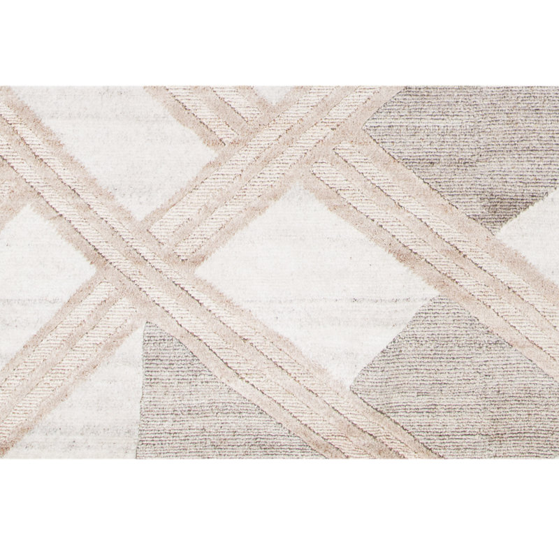 Hand Knotted Abstract Area Rug in Oyster/Cream, Rectangle 10' x 14'