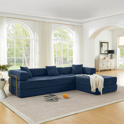 Canapé modulaire de 108 po avec méridienne en forme de L, méridienne désossée à assise profonde, canapés à compression en éponge sans assemblage requis, canapé-lit pliant moderne avec dossier amovible