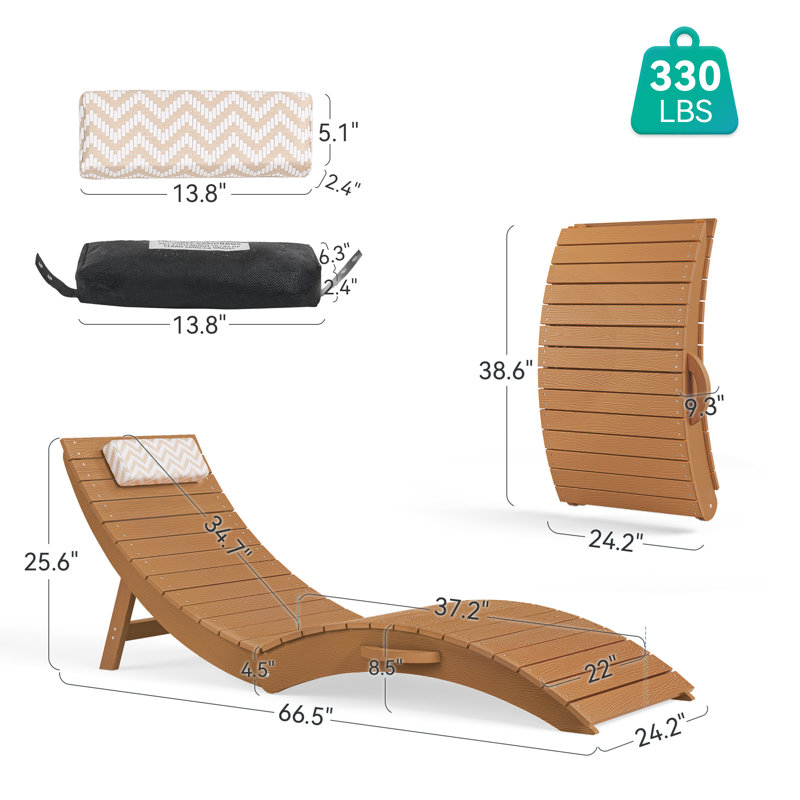 Ultra-Portable Foldable Patio Chaise Lounge, Teak