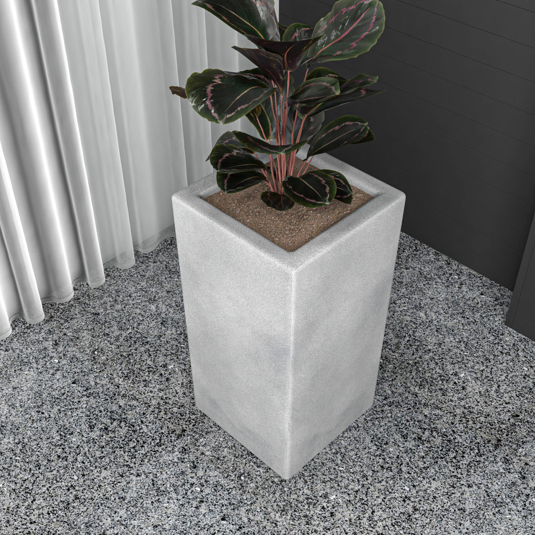 Terra Fiberstone And MGO Clay Planter, Mid-Century Modern Tall Square Planter Pot For Indoor And Outdoor LeisureMod 