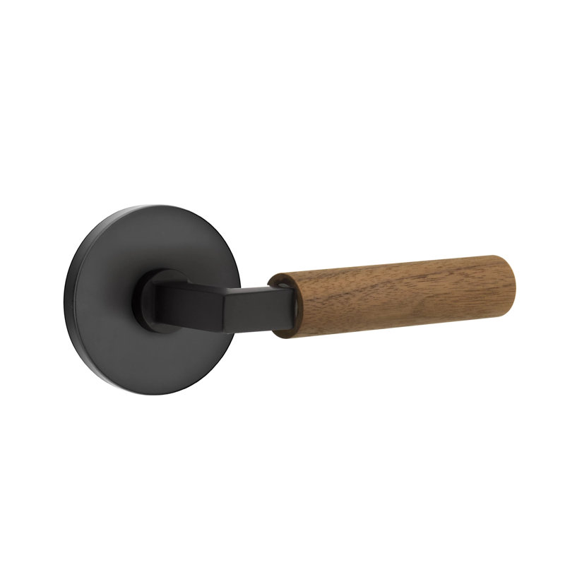Ensemble de leviers d'intimité Emtek Select avec rosette à disque et tige carrée en L, poignée en noyer foncé (CF), Dos plat