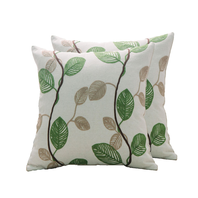 Housse de coussin feuille carrée, Vert / brun