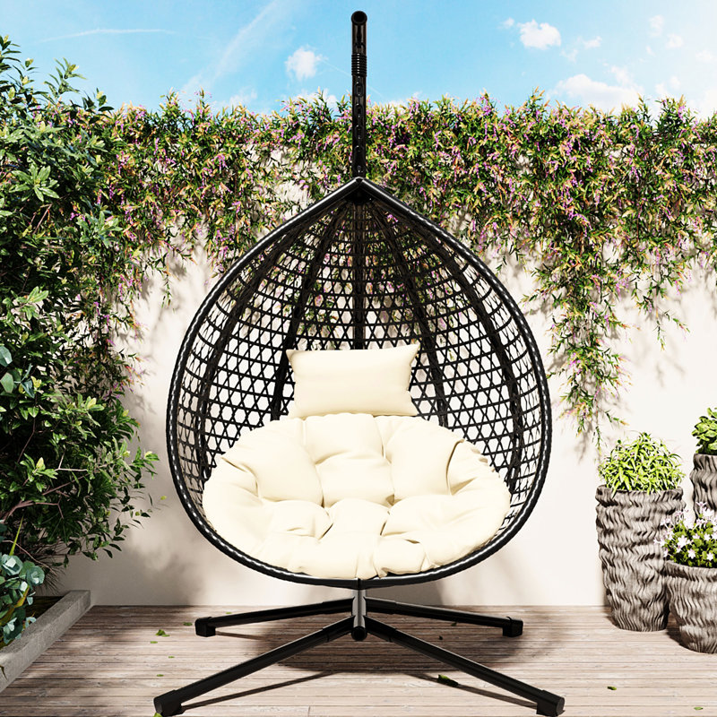 Fauteuil à œufs suspendu d'intérieur et d'extérieur, support en fer, coussin de tête réglable, espace confortable, processus d'assemblage simple
