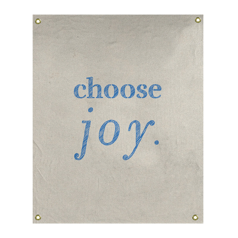 Tapisserie de polyester, choisir la joie citation, H 36 po x l 26 po, Blanc / Bleu