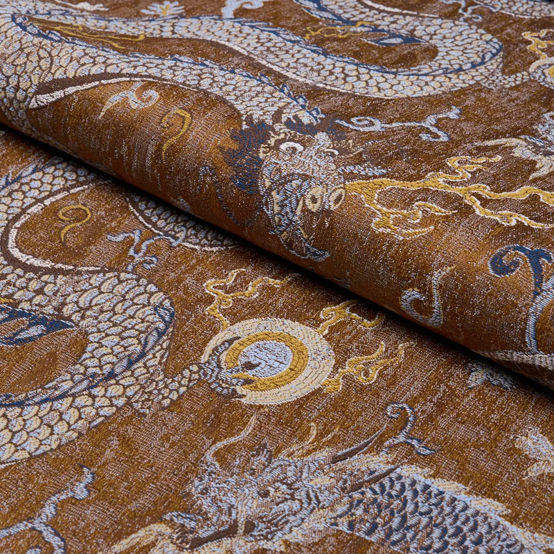Serpentine Dragon Fabric, Brown/Blue