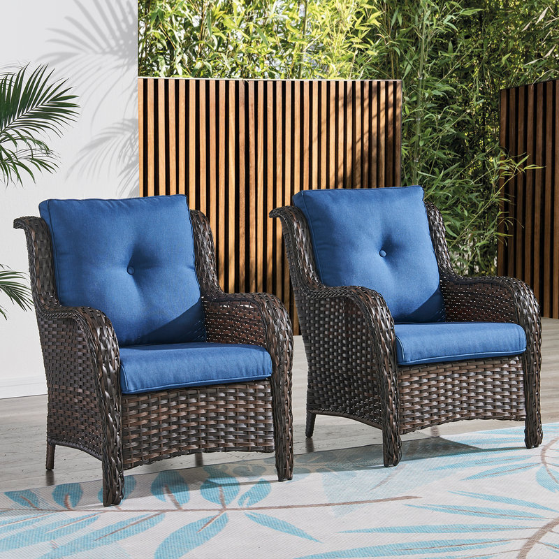 Chaise de patio avec coussins Tonry, Bleu marine, Brun