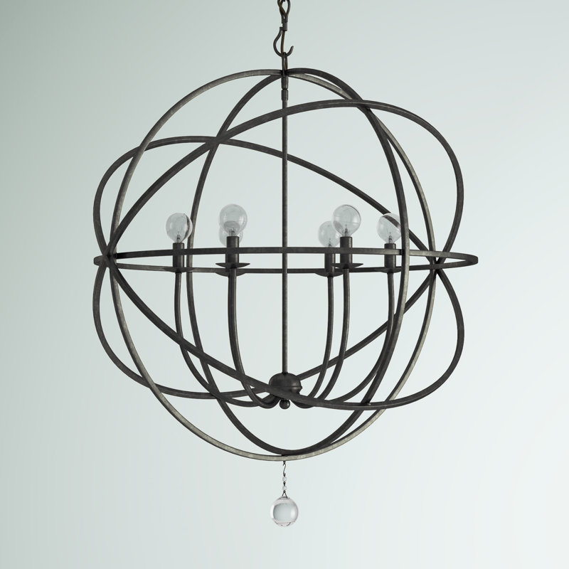 Lustre spectaculaire de style globe à 6 lumières avec détails en verre soufflé à la main Jayden, Bronze anglais
