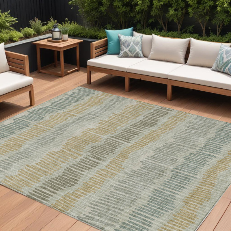 Tapis intérieur lavable rayé beige et gris 10 pi x 14 pi
