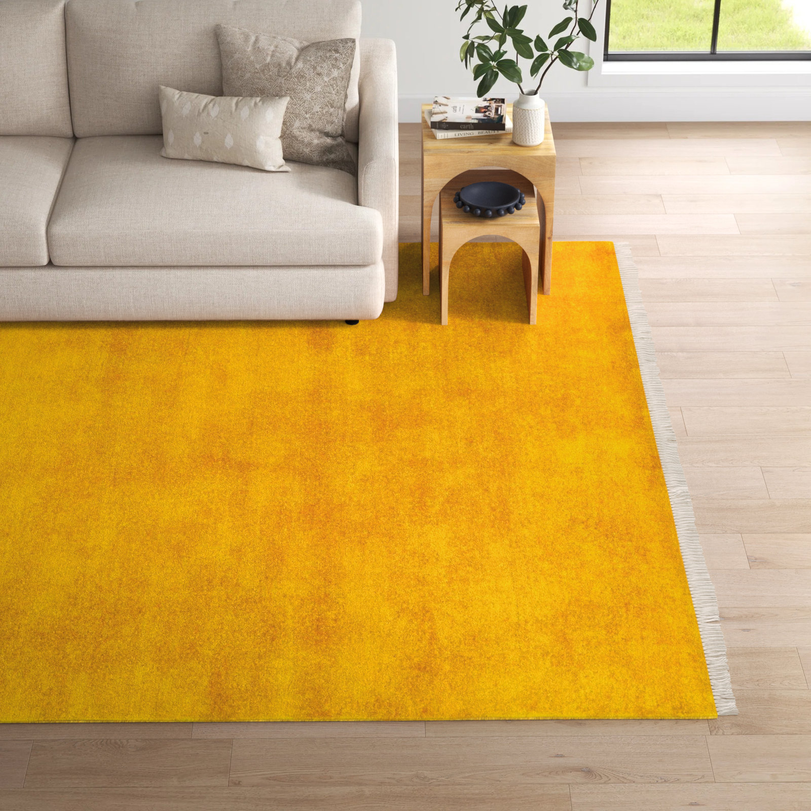 Clio Handmade Wool Yellow Rug, Rectangle 10' x 14'