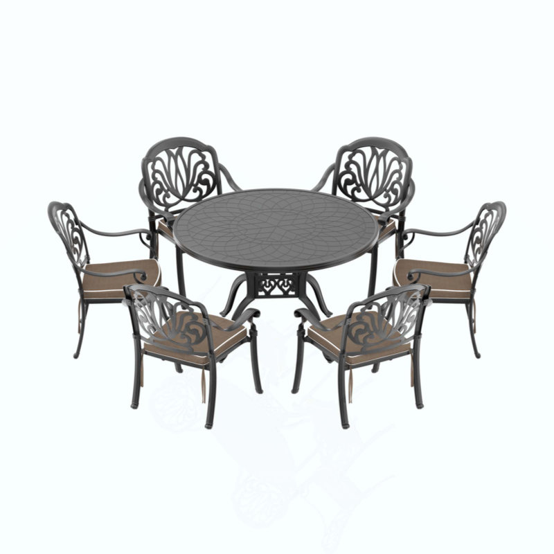 7-Piece Set Of Cast Aluminum Patio Furniture With Cushions