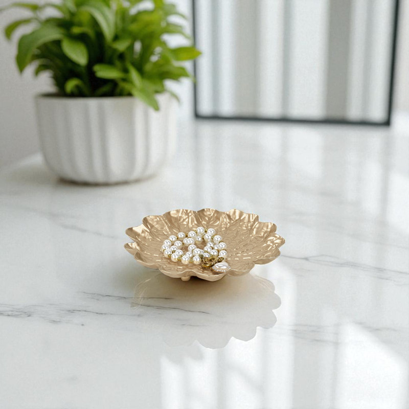 Delphine Golden Metal Lilypad Catchall Tray, 5.5"W x 5.75"D x 0.75"H