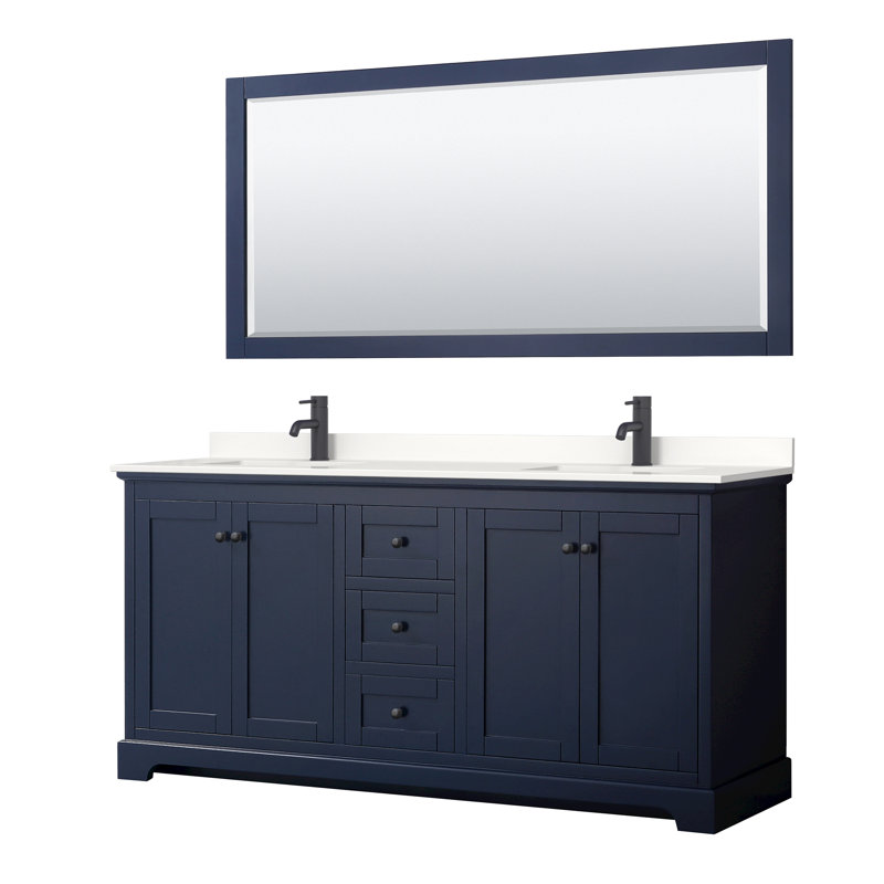 Ensemble de meuble-lavabo double 60 "avec miroir Avery, Chrome poli, Gris foncé