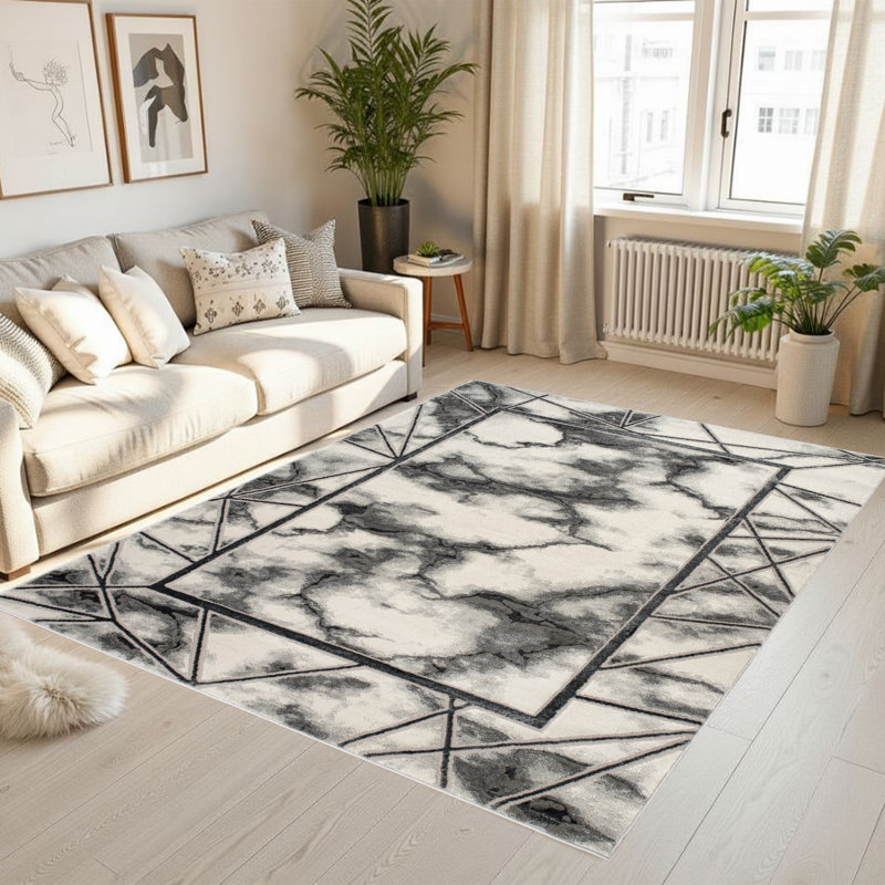 Tapis noir / gris / ivoire / beige Monaco Series, Rectangle 5 pi 3 po x 7 pi 3 po