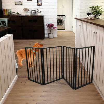 No Installation Required Pet Gate - Dark Brown Wooden Block Areas In House Limiting Door And Stair Freestanding Easy To Store Transport Barrier For Home