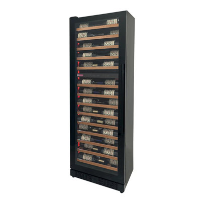 Allavino Reserva Series 67 Bottle 71" Tall Dual Zone Black Shallow Wine Refrigerator with Wood Front Shelves on Fridge.com