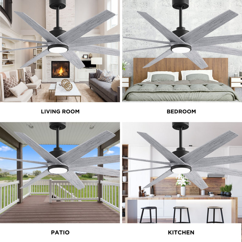 Ariella - Eight Blade Ceiling Fan - Integrated LED - Matte Black Finish - Matte White Blades, Barn Wood Tone, Matte White