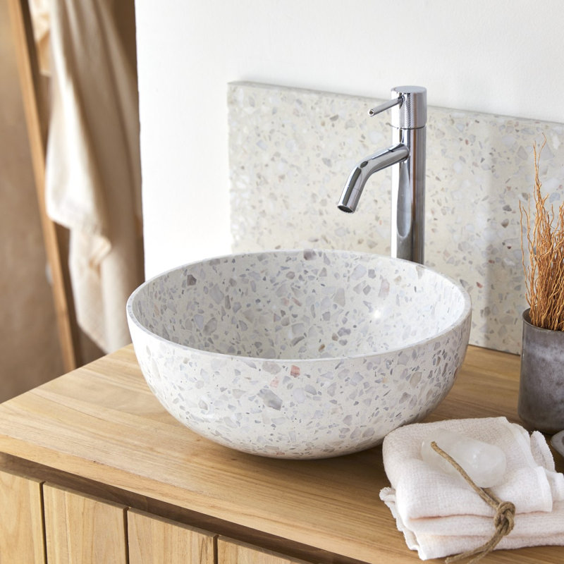 Elea Round Brown Premium Terrazzo Bathroom Sink, Moon