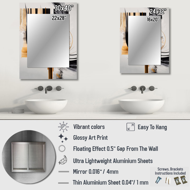 Gold Touch Art Deco III - Abstract Mirror, Modern Decorative Wall Mirror, Printed Metal Art, 32" x 24"