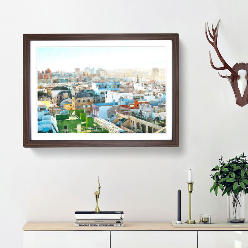 Rooftop View of Gran Canaria - Picture Frame Painting Print, 62cm H x 87cm W x 2cm D, Walnut Framed