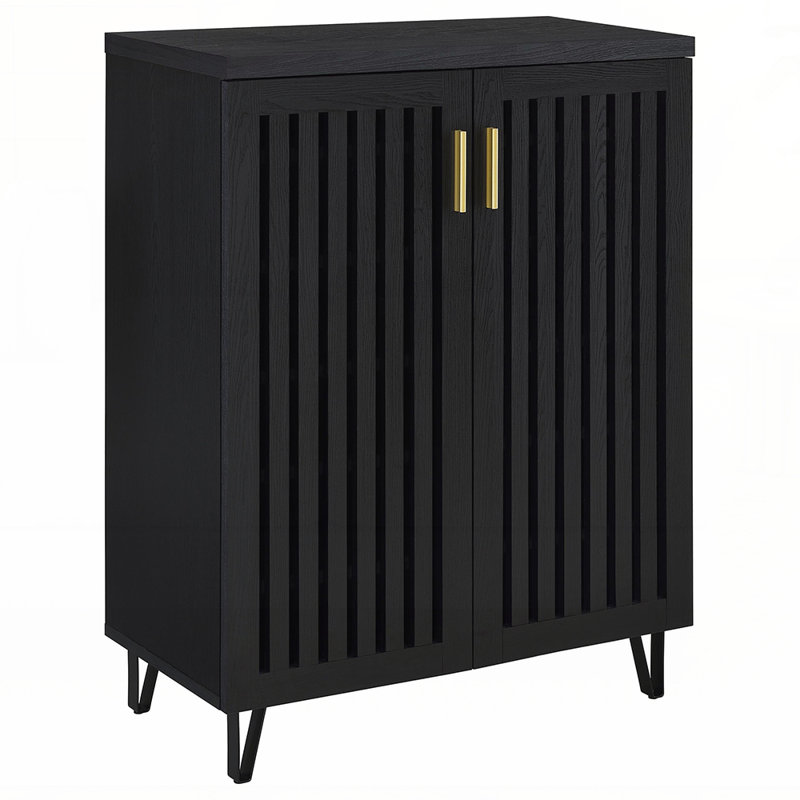 Armoire de rangement à 2 portes Clackamas avec tablettes réglables, portes à lattes verticales et design moderne pour une vie organisée