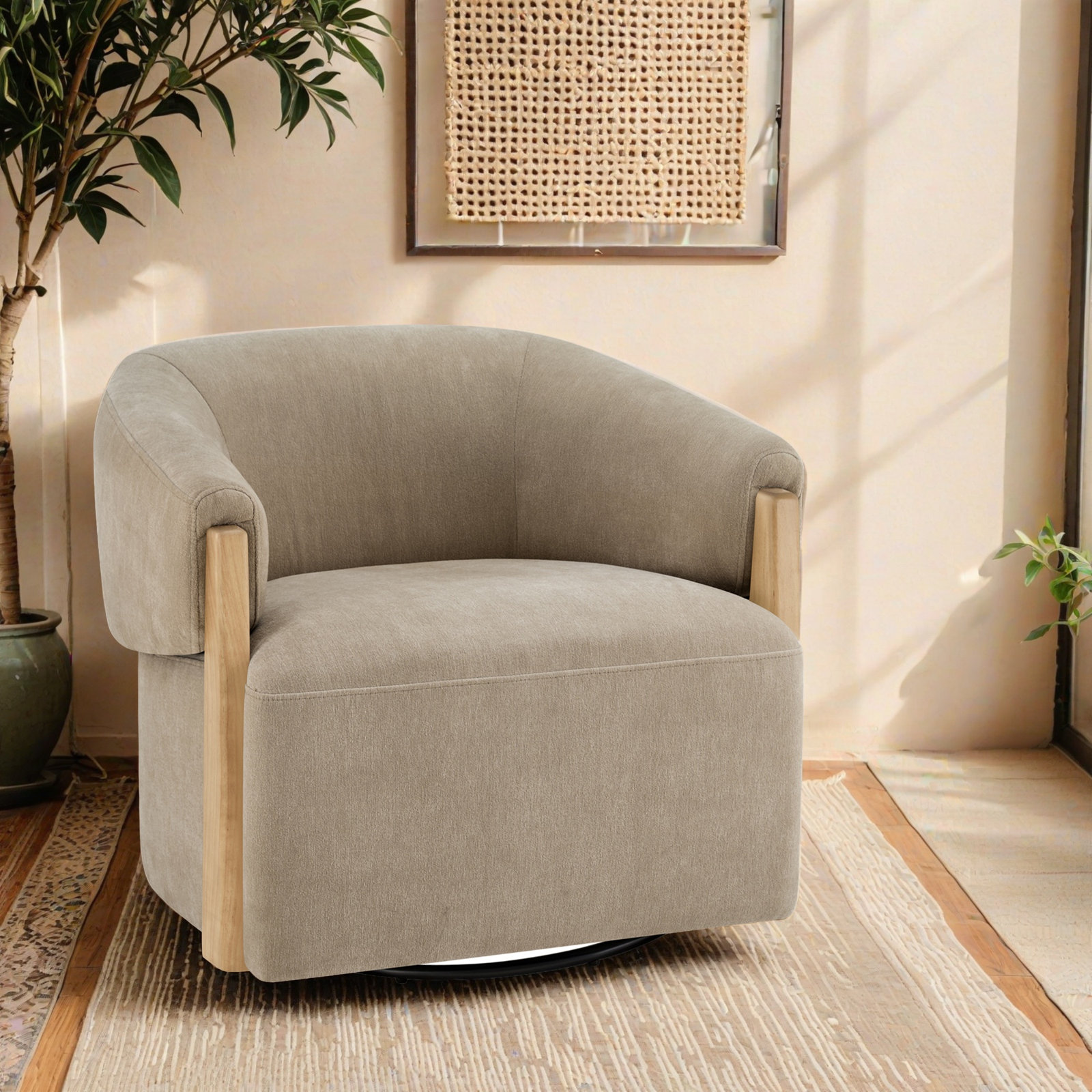 Swivel Accent Chair, Capri Wicker Performance Chenille