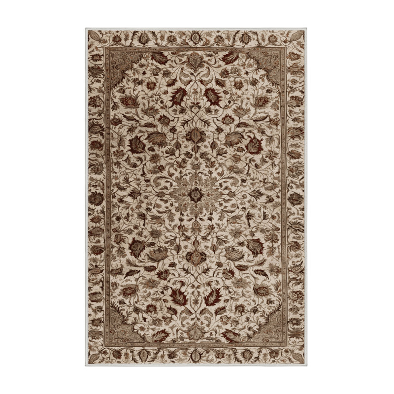 Tapis turc beige lavable à la machine, Rectangle 5 pi x 7 pi