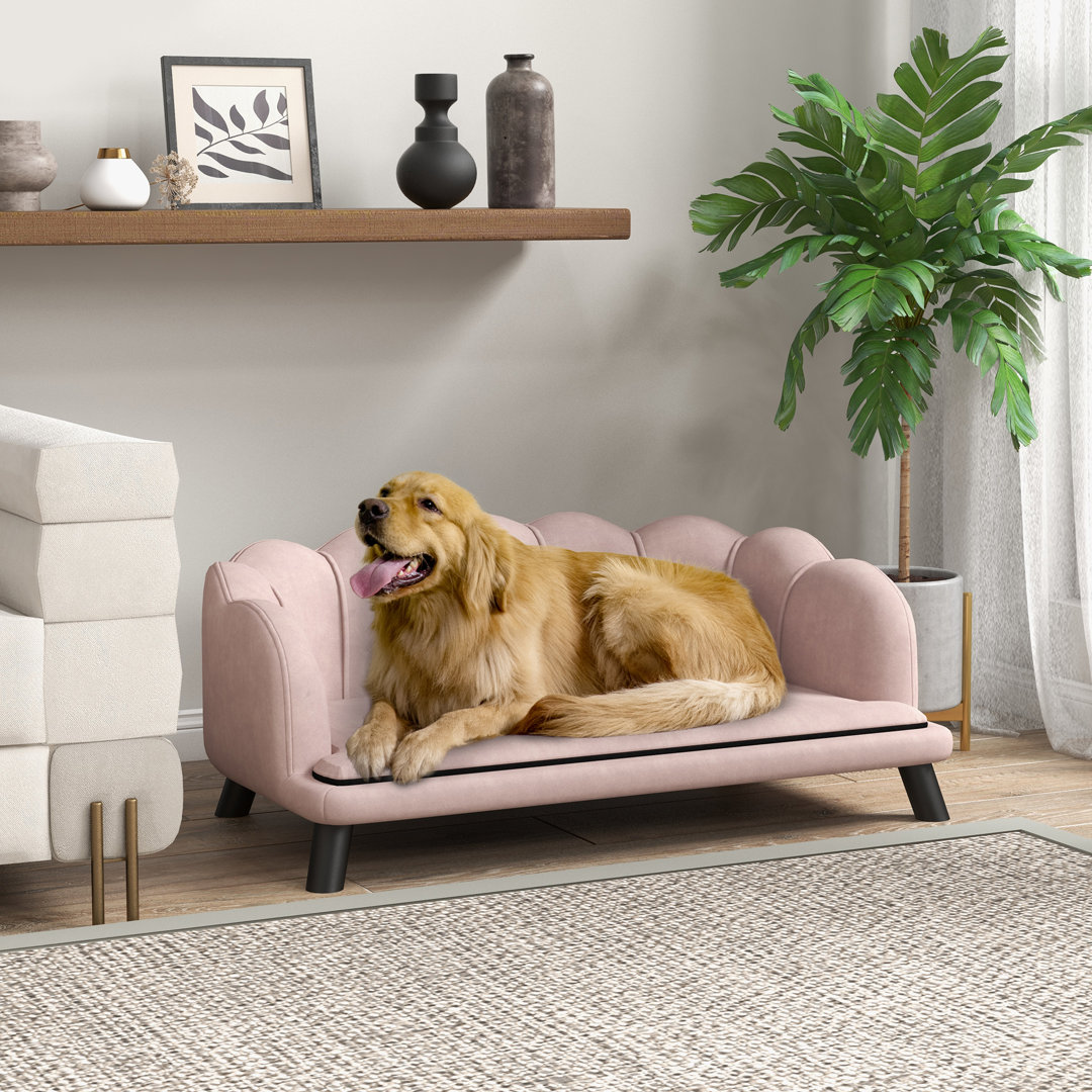 Hundesofa mit Rückenlehne und Holzbeinen in Rosa