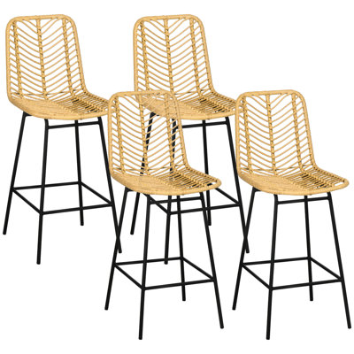 Tabourets de bar de 66 cm (26 po) de hauteur comptoir, lot de 4, tabourets pour îlot de cuisine, siège et dossier jaunes pour un espace serein et aéré, structure en acier avec repose-pieds, chaises, sensation d'espace, et