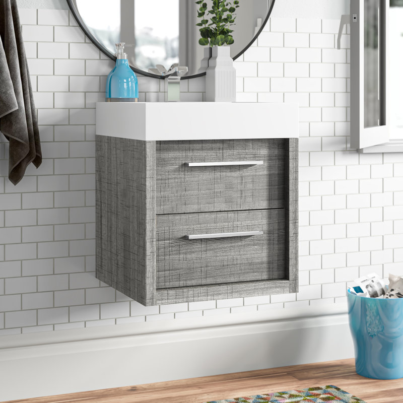 Walker 500mm Wall Mount Vanity Unit, Grey Ash