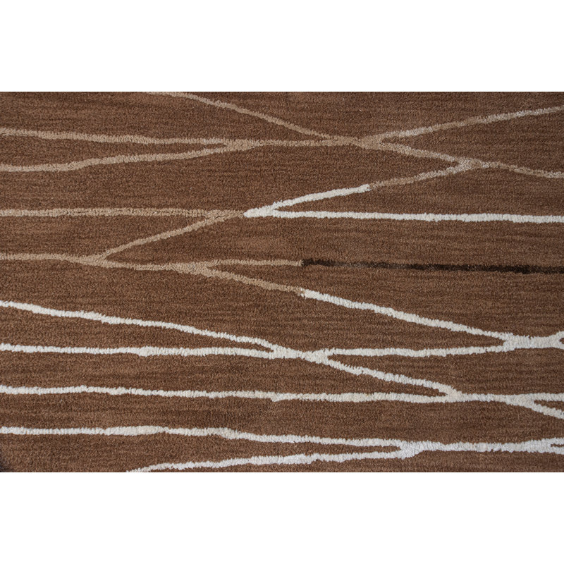Round 8' Cinnamon Wool and Viscose Abstract Area Rug