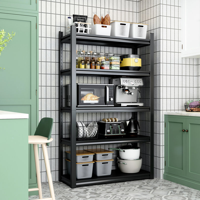 Étagère de rangement en métal 72 po H 72 po, 2000 lb, robuste, réglable pour la cuisine, noir et gris