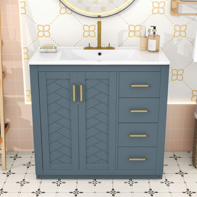 Meuble-lavabo en bois avec lavabo, rangement spacieux, tiroirs à fermeture en douceur