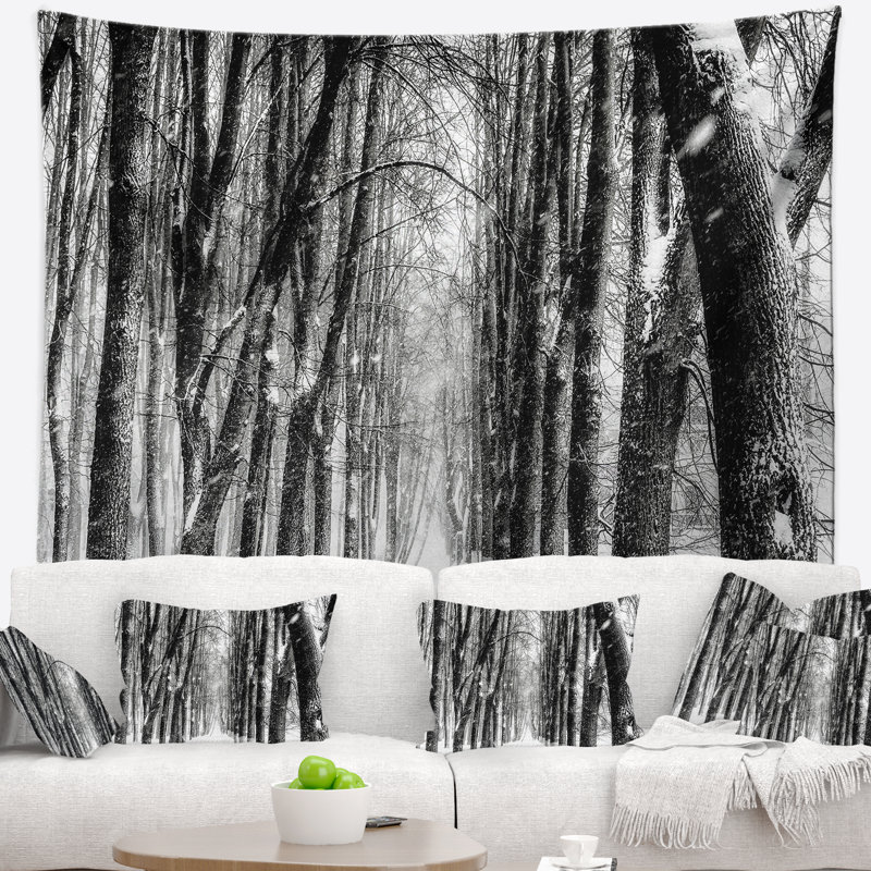 Tapisserie «Snowy Forest» en noir et blanc, H 50 po x l 60 po