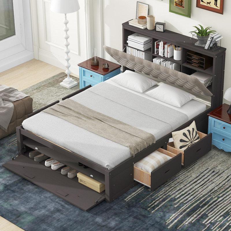 Shirae Upholstered Platform Bed,  Espresso