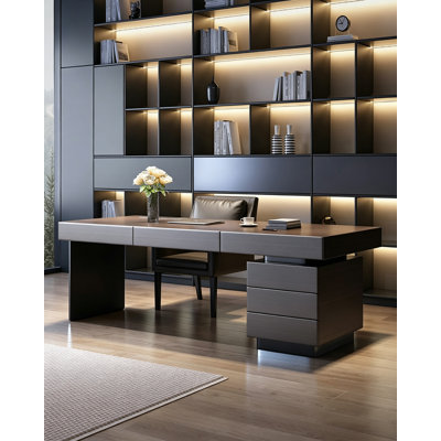 Spacious Dark Tone Office Executive Desk With Multi Drawer Storage
