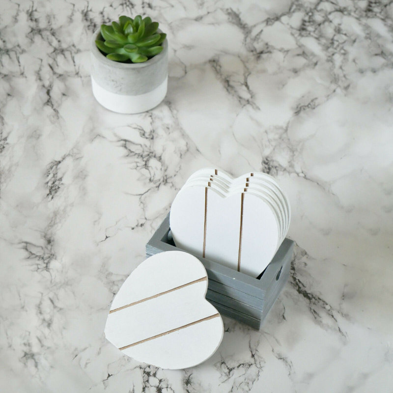 Wood 6 Piece Coaster Set With Holder
