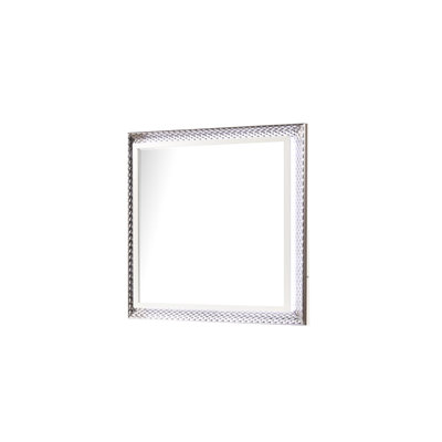 Miroir de style contemporain Fabio fabriqué avec des accents latéraux à motif de losanges avec éclairage à DEL et bois au fini blanc (miroir seulement inclus) 