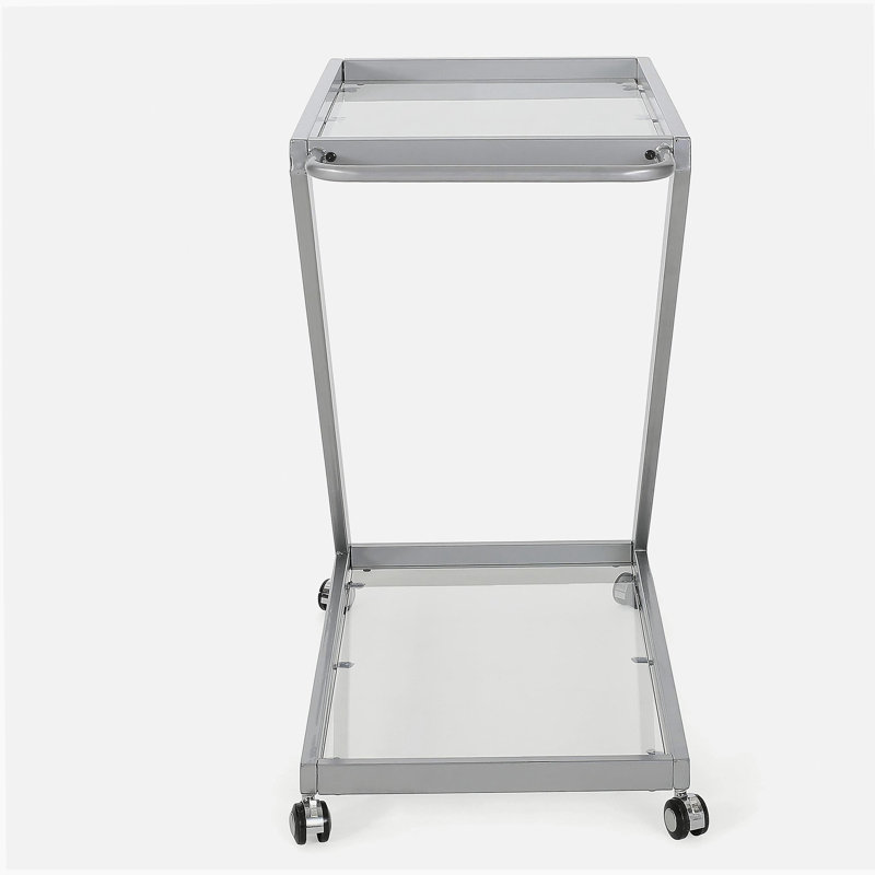 Chariot-bar moderne en forme de Z, équipé de tablettes en verre trempé